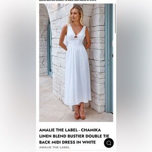 Amalie The Label, Chamika Linen Blend Bustier Corset Tie Back Midi Dress, White